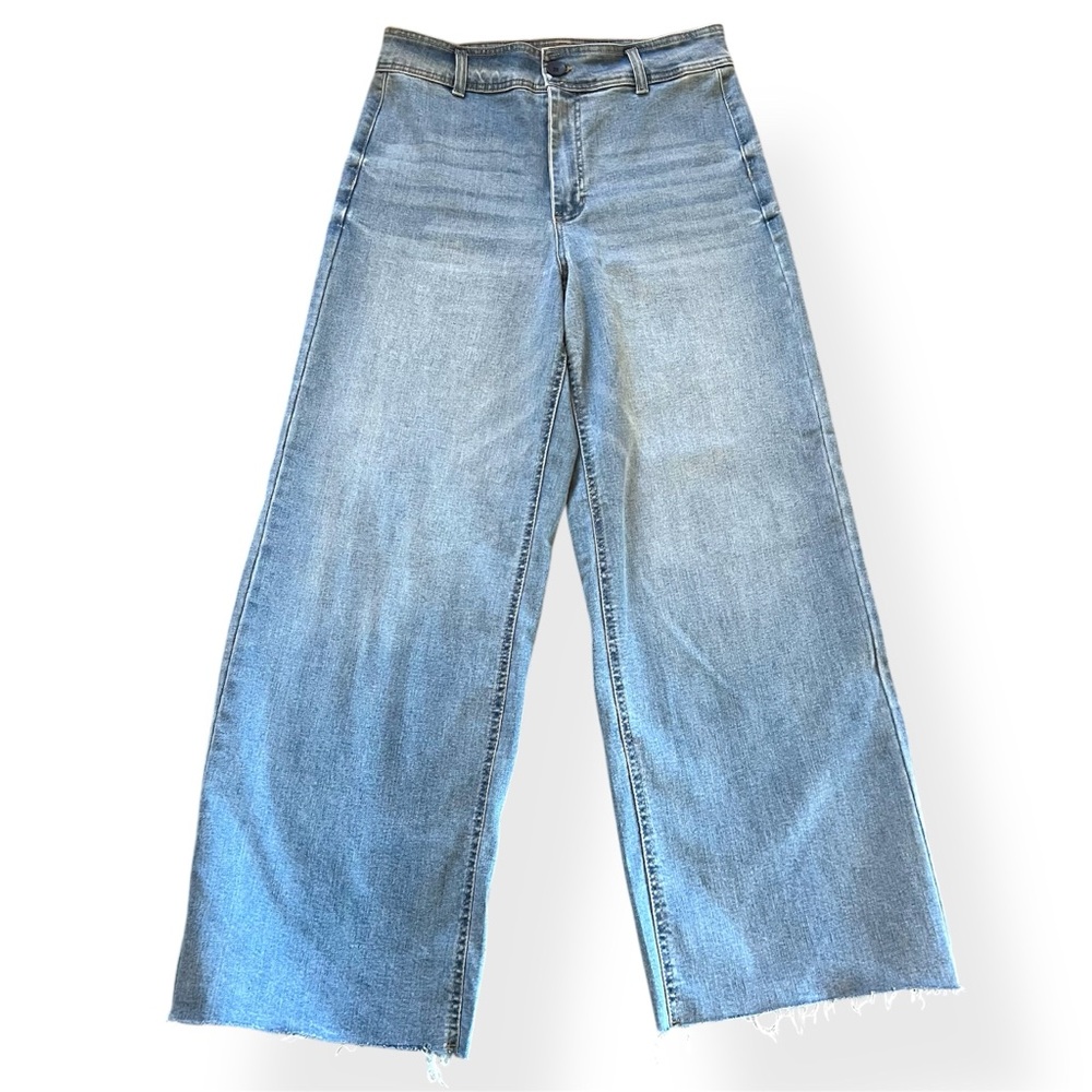 OAT New York Jeans High Rise Wide Leg Light Wash Medium Size 8 Size 29 Cutoff
